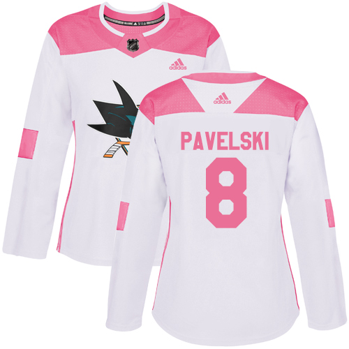 Adidas Sharks #8 Joe Pavelski White/Pink Authentic Fashion Women's Stitched NHL Jersey